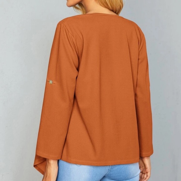 Waterfall open front blazer cardigan roll sleeve - Picture 14 of 16